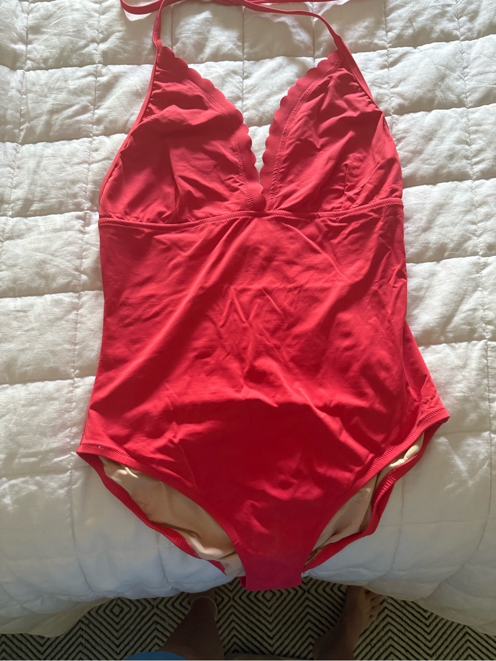 J. Crew Red Scalloped Halter One-Piece Swim - worn once